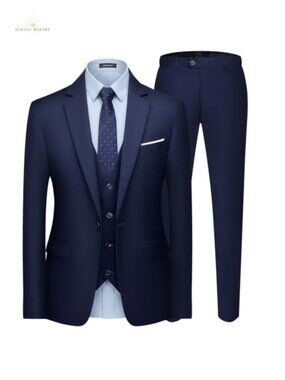 Men's 3 Piece Slim Fit Suit Blazer Vest Pants, 80% Polyester 20% Viscose